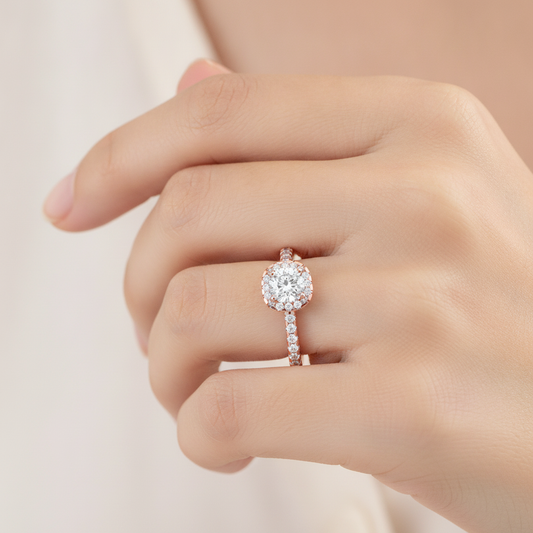 Clotish Halo Ring In 925 Sterling Silver - Fourteen