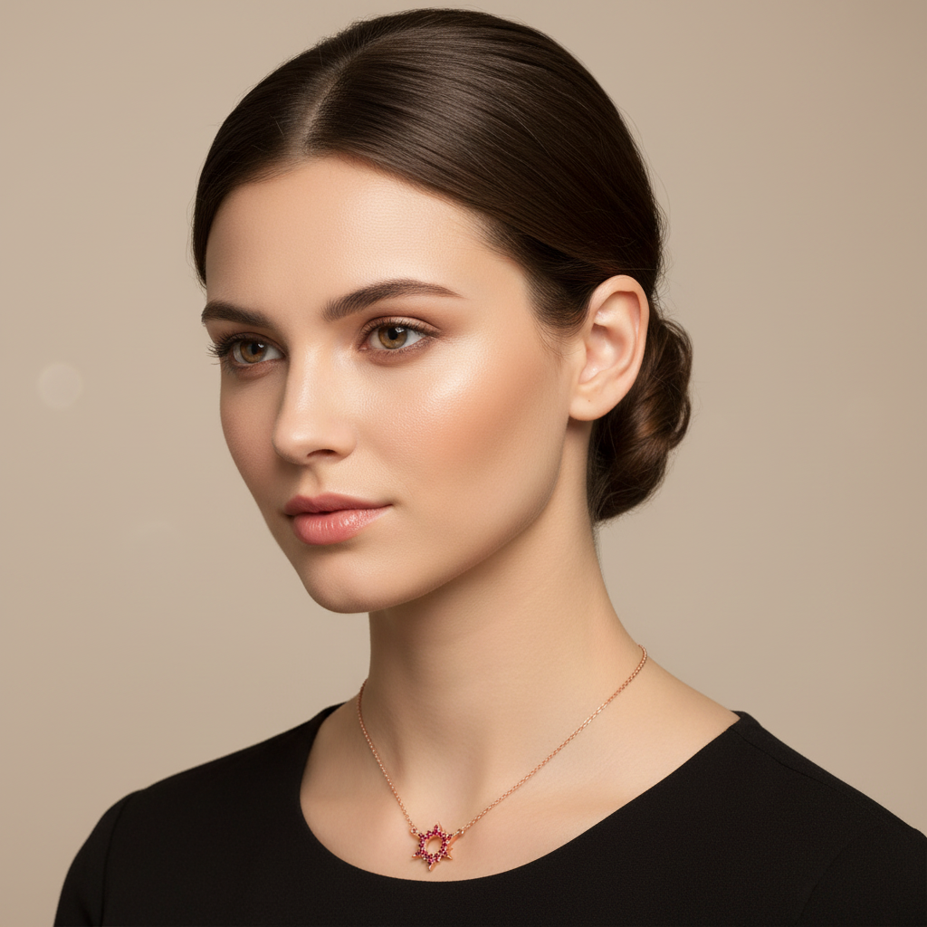 Ruby Starburst Pendant Necklace With Chain - Two