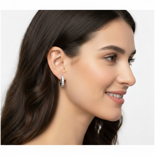 White Gold Diamond Huggie Hoop Earrings
