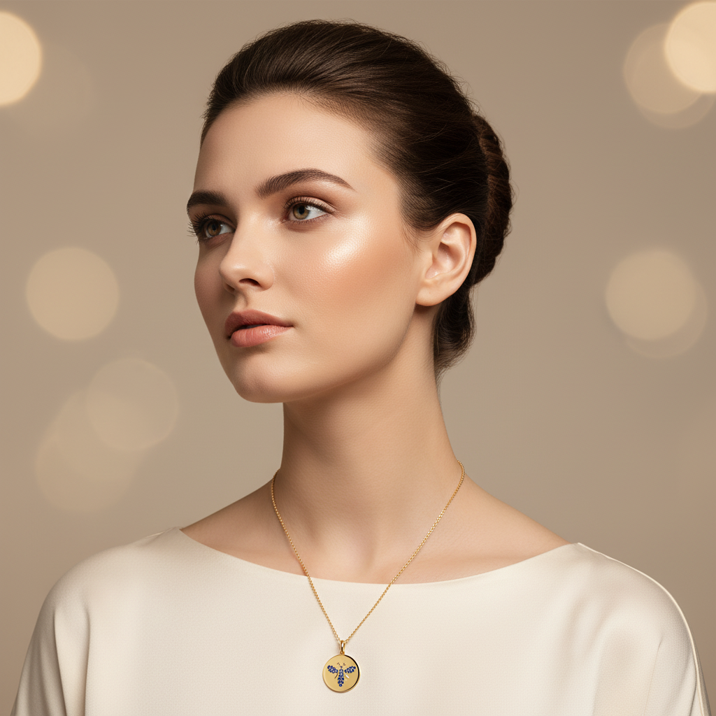 Blue Sapphire Butterfly Disc Pendant Necklace - Two