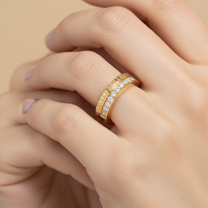 Pav Diamond Eternity Band Ring With Geometric Detailing - Two
