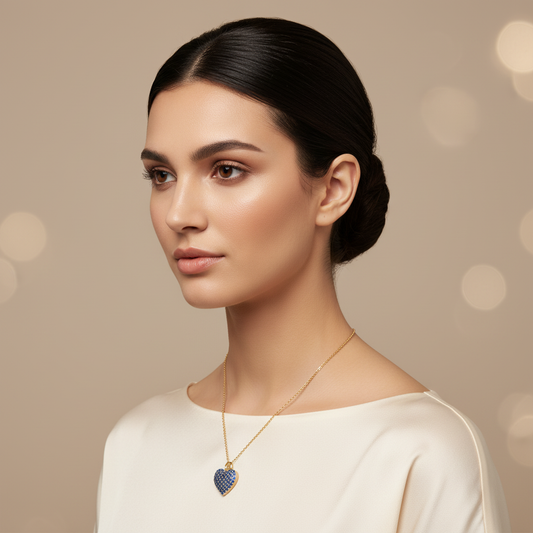 Lab-Grown Blue Sapphire Heart Pendant Necklace In Rose Gold | Adjustable 16–17 Inch Chain - Two