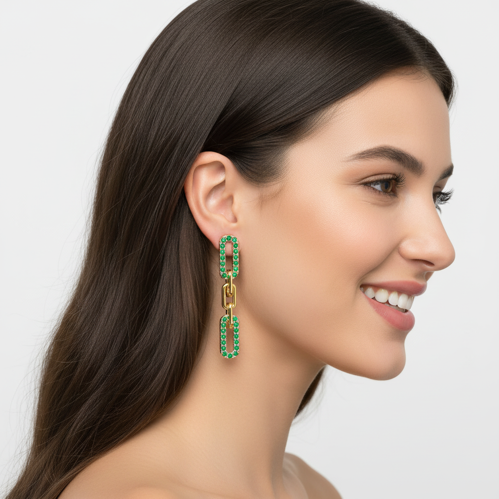 Emerald Multi-Link Drop Earrings In Yellow Gold - Two