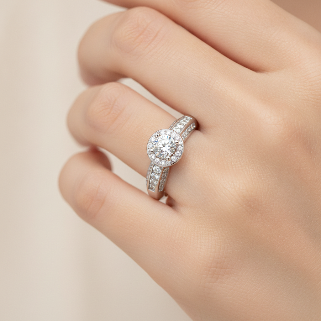 Frenesi Halo Ring In 925 Sterling Silver - Fourteen