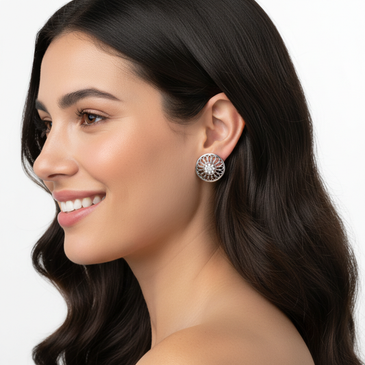 Gold Filigree Mandala Stud Earrings 15mm Round Flower Design