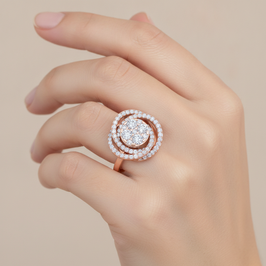 Superficial Band Cluster Ring In 925 Sterling Silver - Fourteen