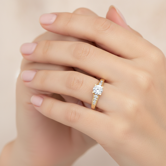 Glitz Solitaire Ring In 925 Sterling Silver - Fourteen