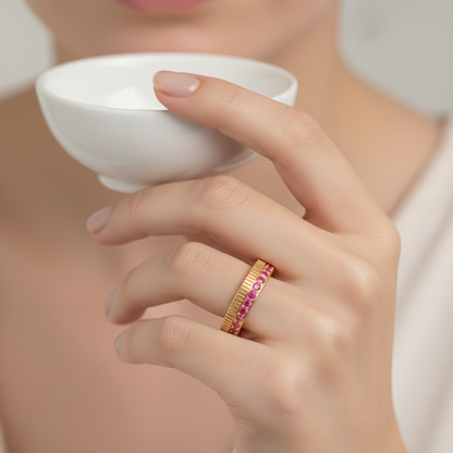 Gold Ruby Band Ring 4Mm – Minimal Textured Stackable Ring | Jebij - Two
