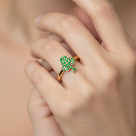 Lab Grown Green Gemstone Club Ring In Yellow Gold - Two