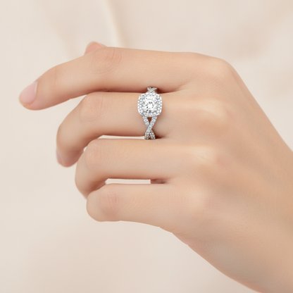 Grace Halo Ring In 925 Sterling Silver - Fourteen