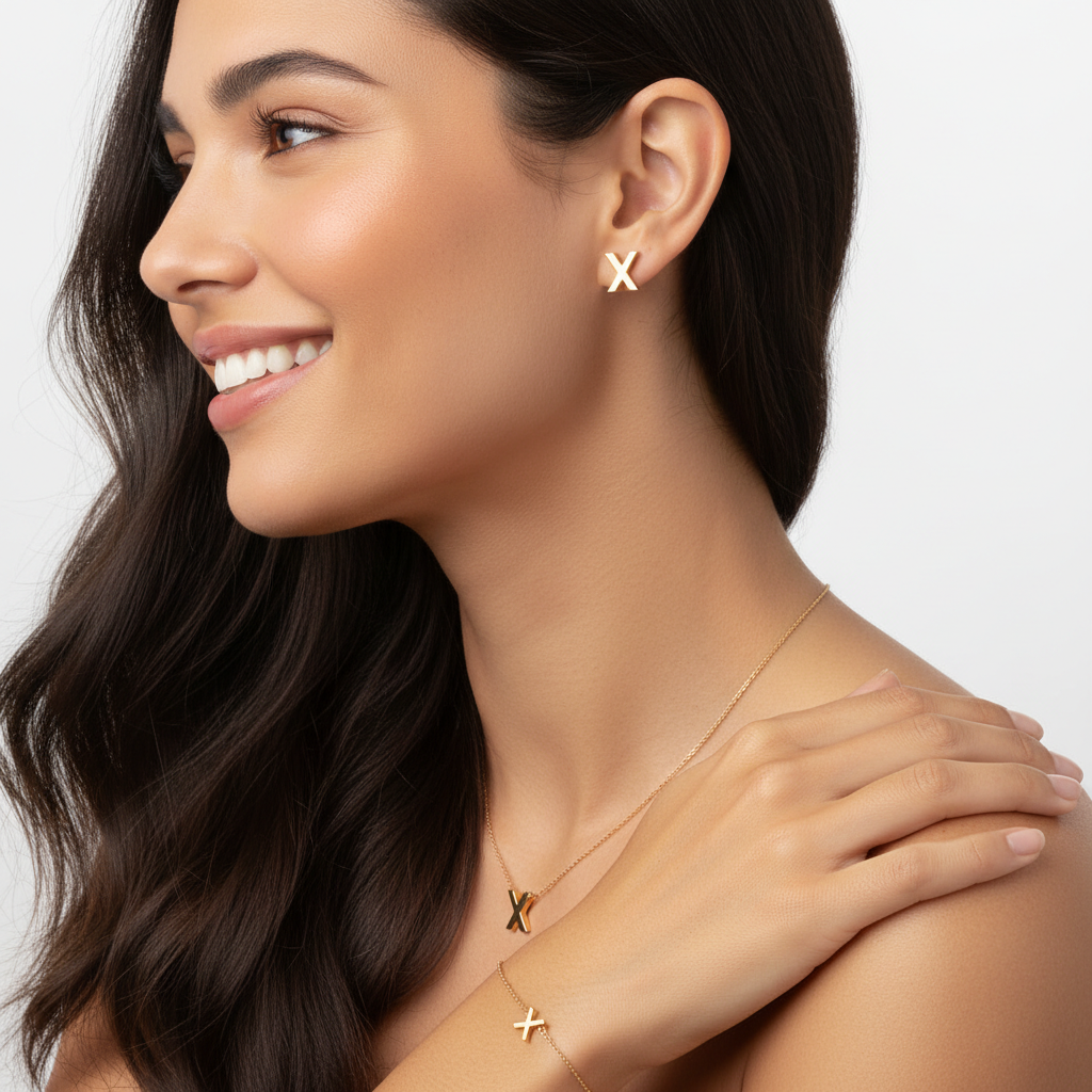 Gold Letter X Stud Earrings - Two