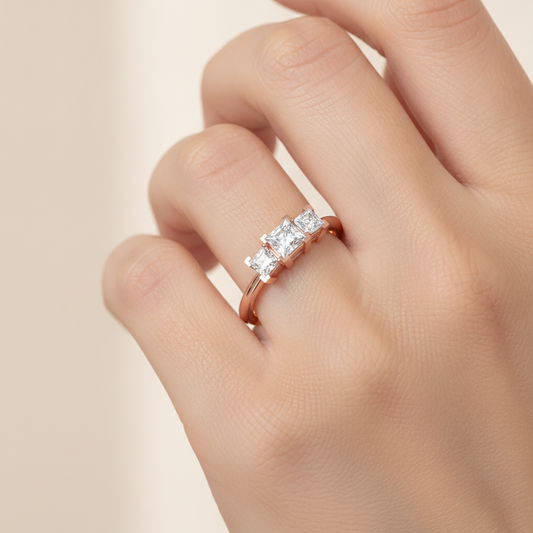 Effulgent Tri Stone Ring In 925 Sterling Silver - Fourteen