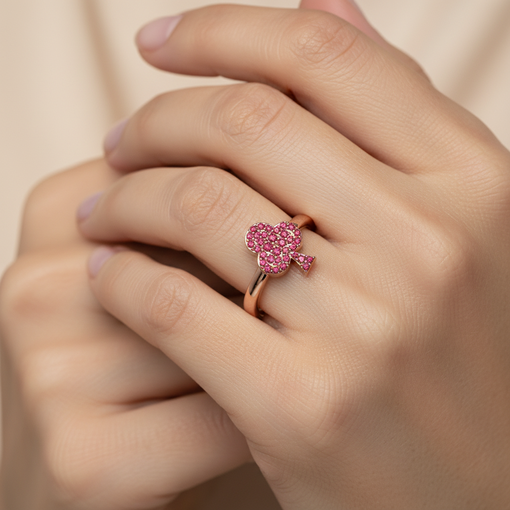 Ruby Clover Charm Stackable Ring - Two