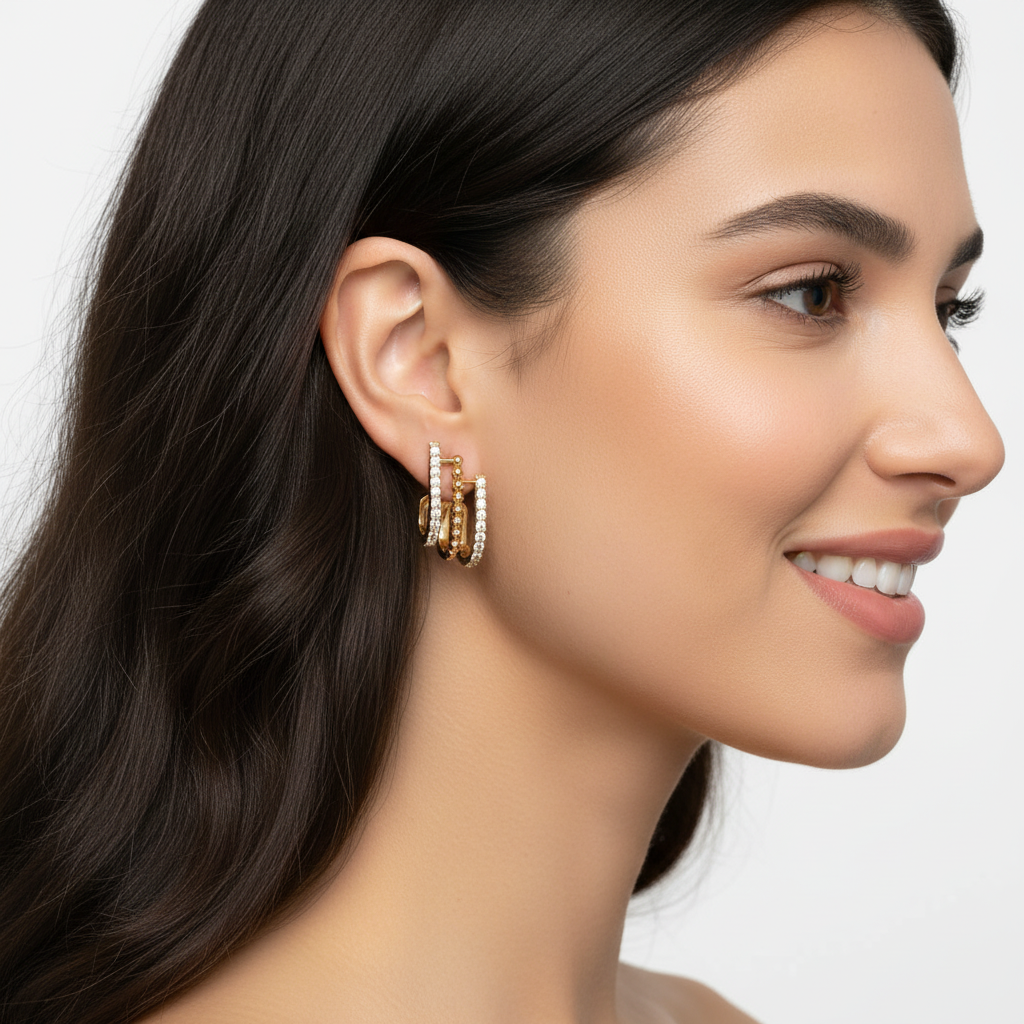 Multirow Beaded And Pav Bar Stud Earrings - Two