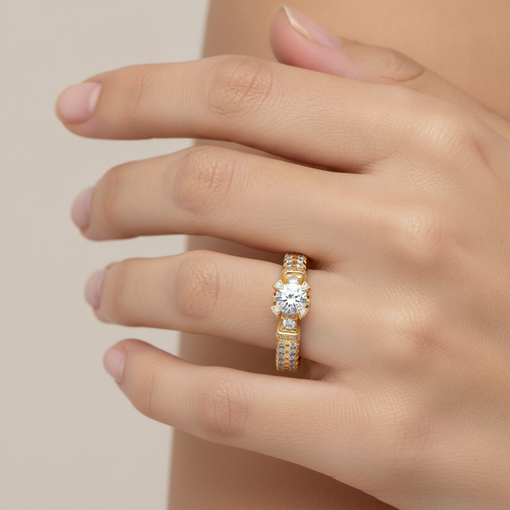 La Belleza Halo Ring In 925 Sterling Silver - Fourteen
