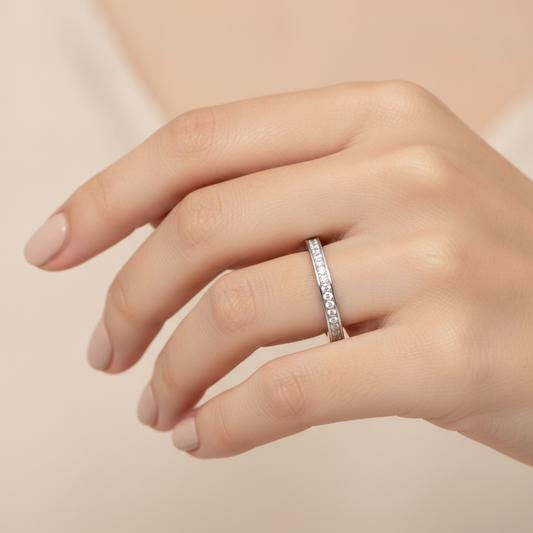 Elegant Half Eternity Wedding Band In 925 Sterling Silver - Fourteen
