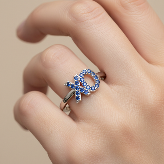 Blue Sapphire XO Hugs and Kisses Ring