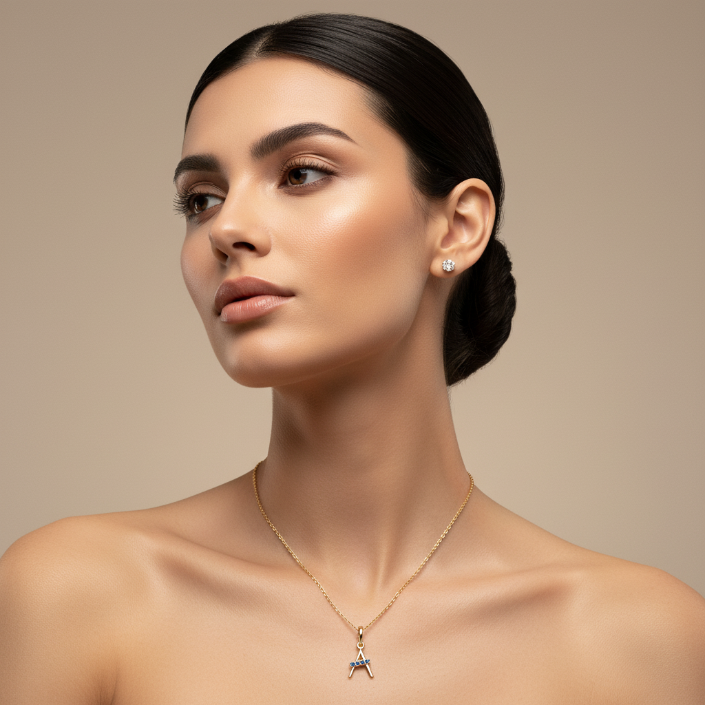 Blue Sapphire Triangle Pendant Necklace - Two