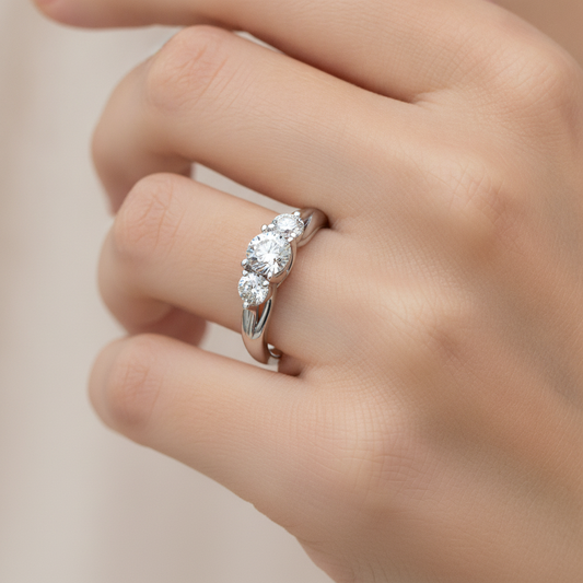 Pretty Three Round Shaped Diamond Ring - Fourteen
