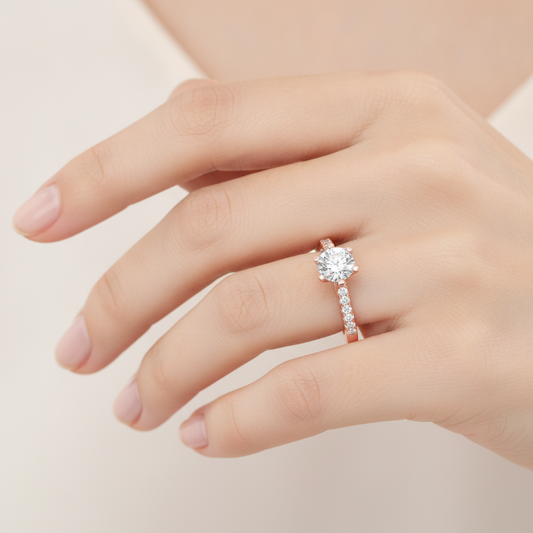 Light Solitaire Ring In 925 Sterling Silver - Fourteen