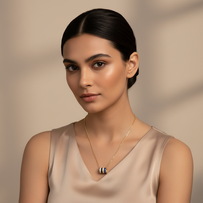 Layered Cylinder Pendant Necklace | Diamond, Blue Sapphire & Black Enamel In White Gold | Jebij - Two
