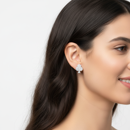 Pav Diamond Club Suit Stud Earrings with Screw Back Closure