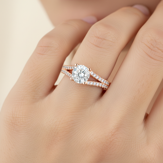 Rose Gold Diamond Solitaire Engagement Ring with Pav Band