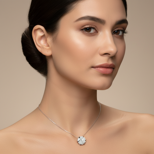 Diamond Cluster Pendant Necklace in White Gold