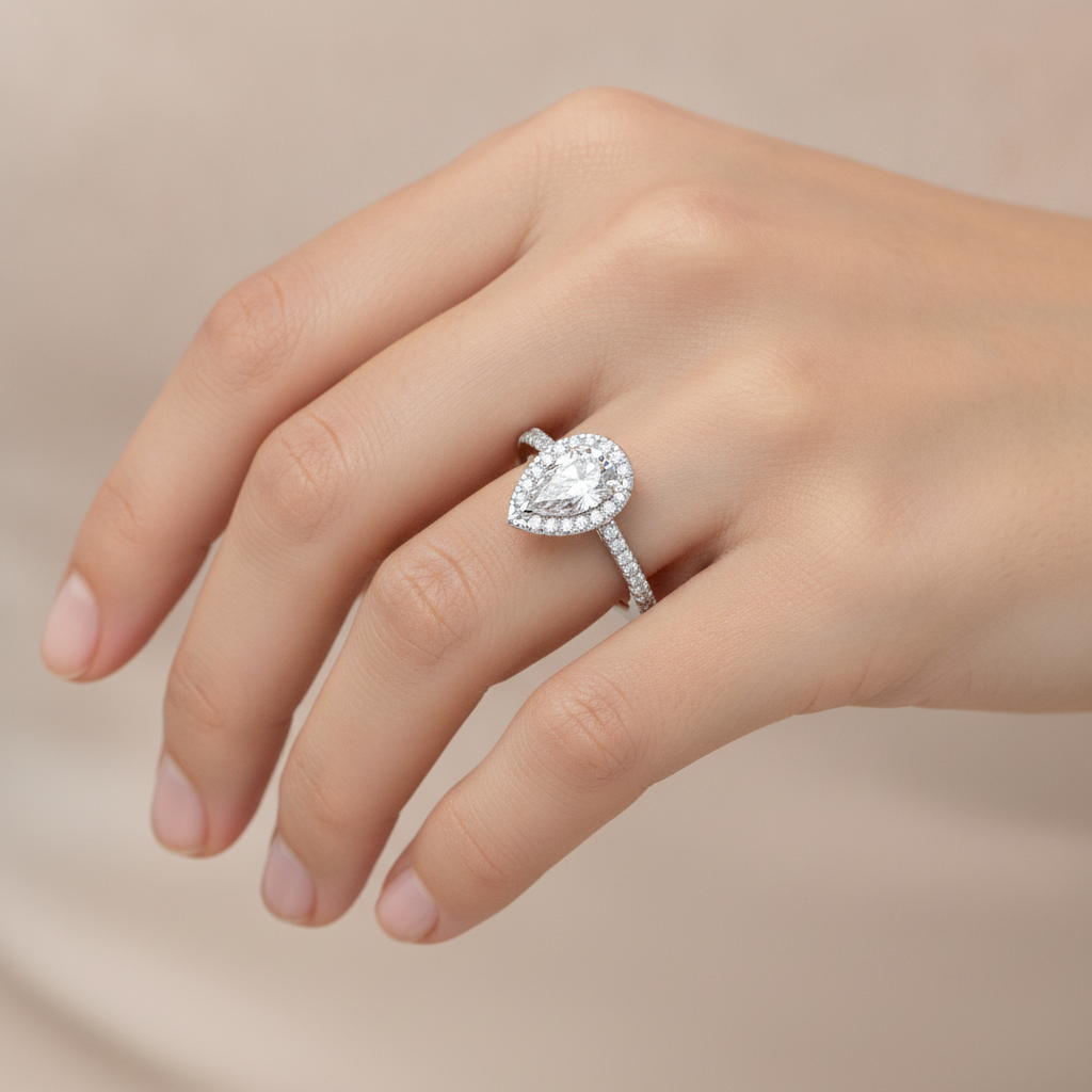 Bonita Pear Shaped Halo Ring - Fourteen