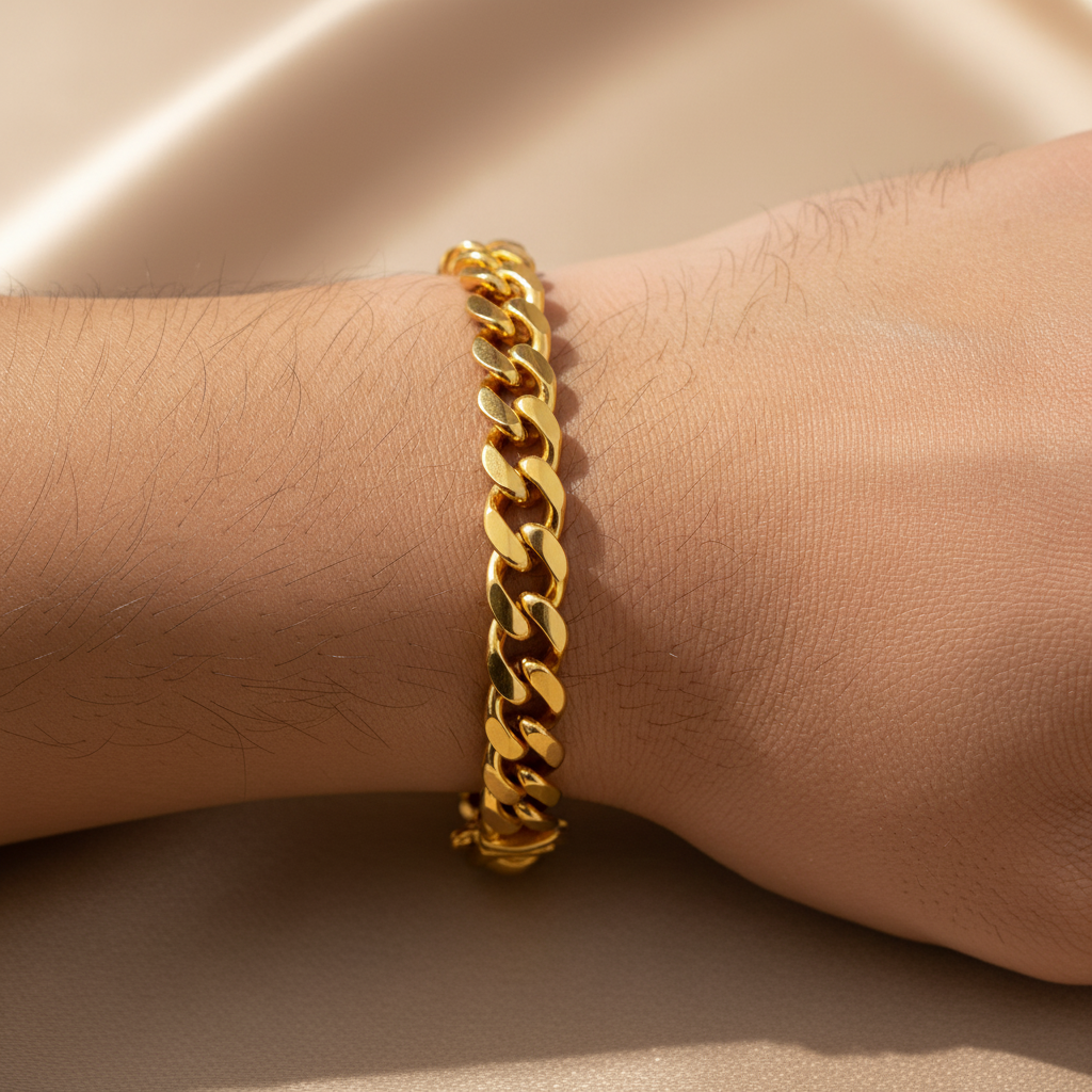 Men’s Gold Chain Bracelet Modern Cuban Curb Link Design - Three