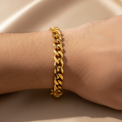 Men’s Gold Chain Bracelet Modern Cuban Curb Link Design - Three