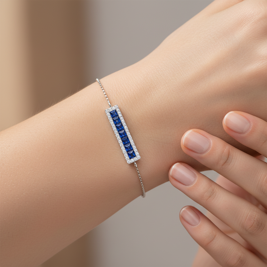 Blue Sapphire And Diamond Bar Bracelet - Two