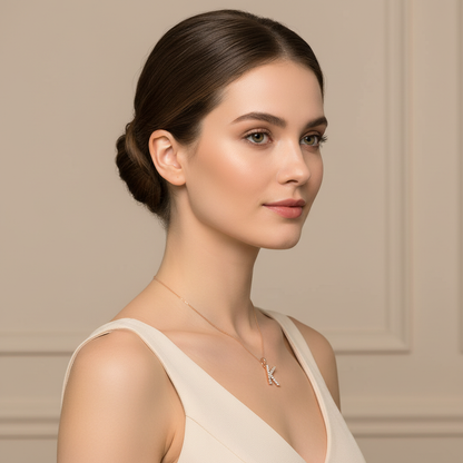 Rose Gold Diamond Letter K Initial Pendant Charm