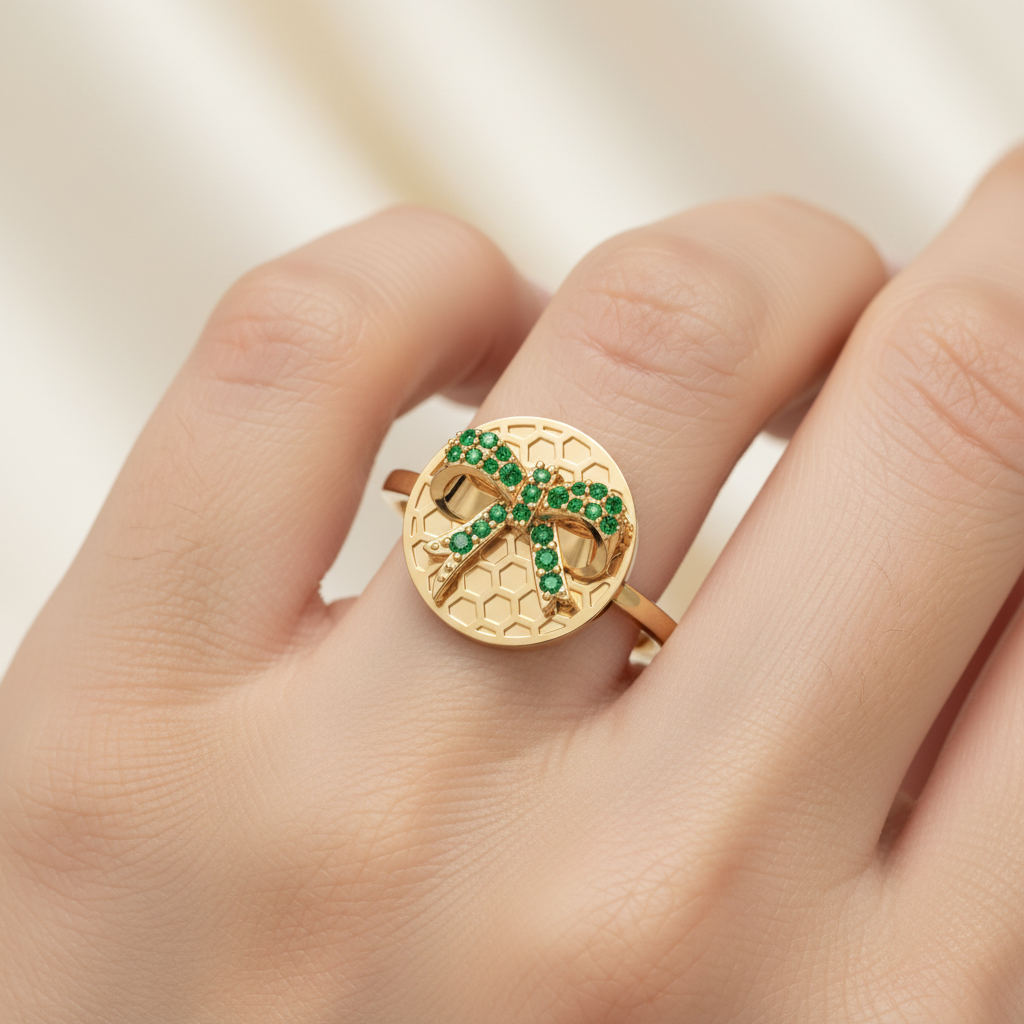 Emerald Honeycomb Disc Ring - Two