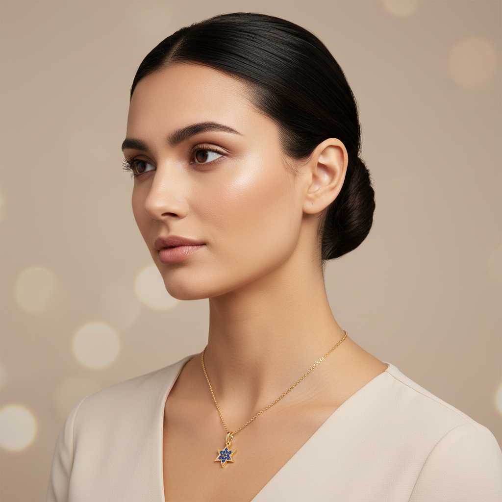 Sapphire Star Of David Pendant Necklace With Cable Chain - Two