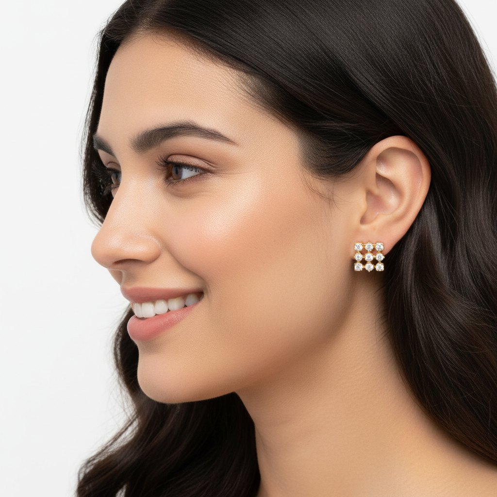 14K Gold Diamond Cluster Stud Earrings with Screw Back