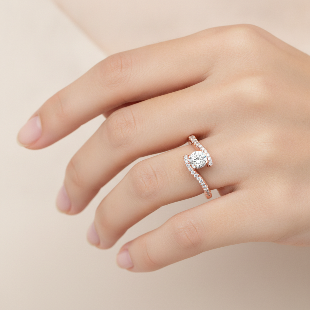 Groovy Diamond Ring In 925 Sterling Silver - Fourteen