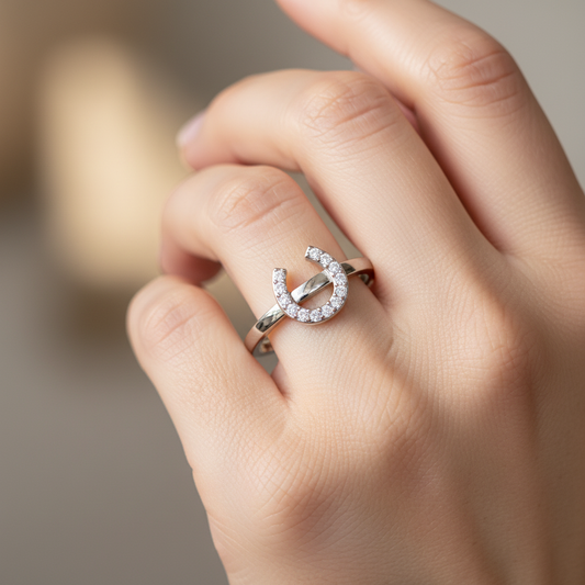 Pav Diamond Horseshoe Ring - Two