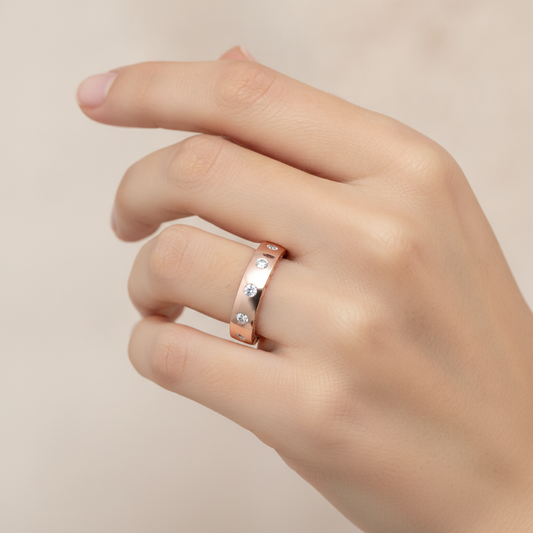 Belle Rose Broad Band Ring In 925 Sterling Silver - Fourteen