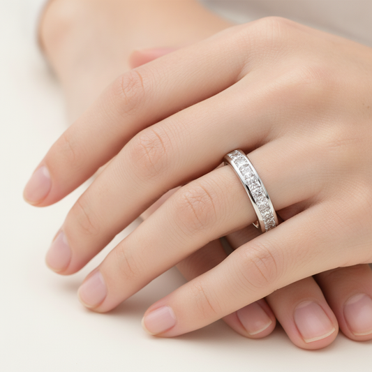 Silliage Half Eternity Band In 925 Sterling Silver - Fourteen