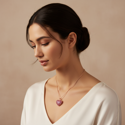 Lab-Grown Ruby Heart Pendant Necklace In Rose Gold | Adjustable 16–17 Inch Chain - Two