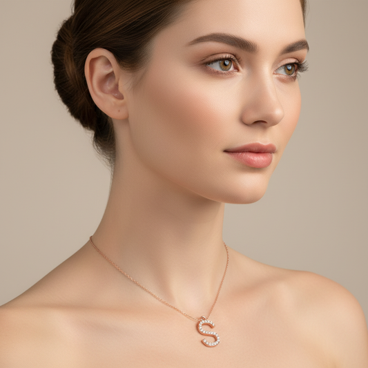 Sterling Silver Letter S Initial Charm with Cubic Zirconia Stones