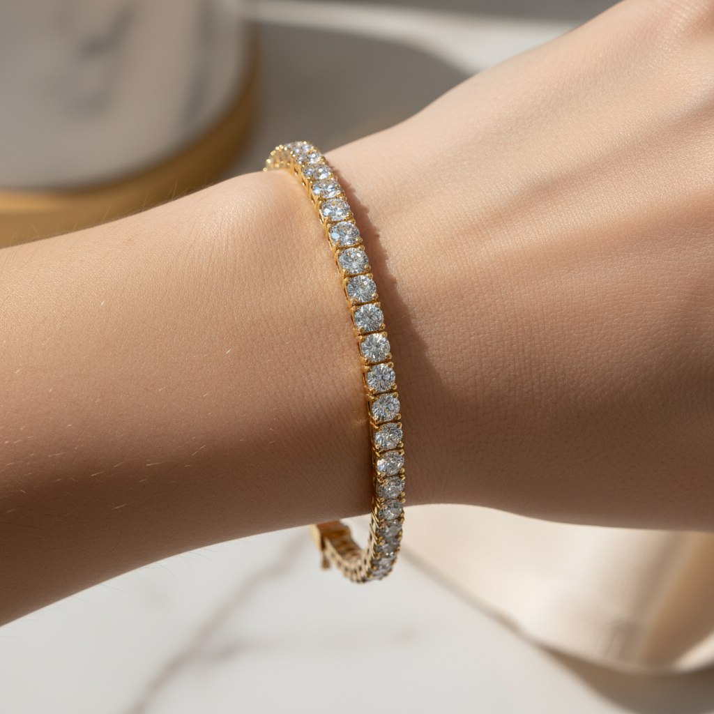 Diamond Tennis Bracelet In White Gold With Secure Clasp - Two