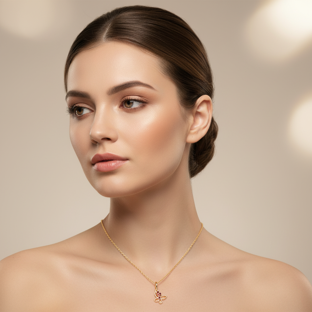 Butterfly Pendant Necklace With Pink Gemstones On Chain - Two