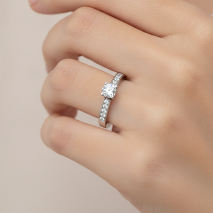 Majestic Solitaire Ring In 925 Sterling Silver - Fourteen