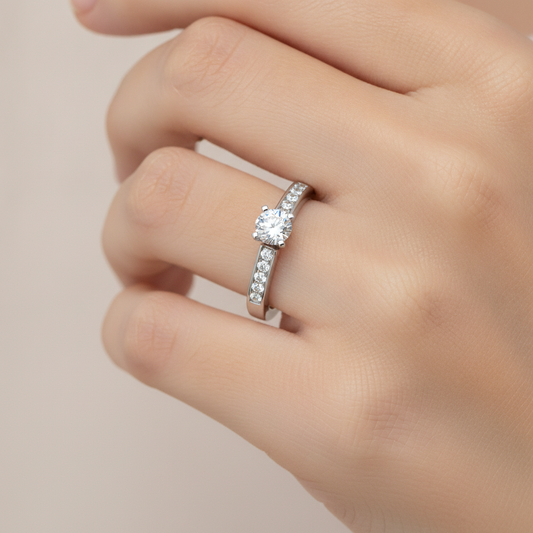 Majestic Solitaire Ring In 925 Sterling Silver - Fourteen
