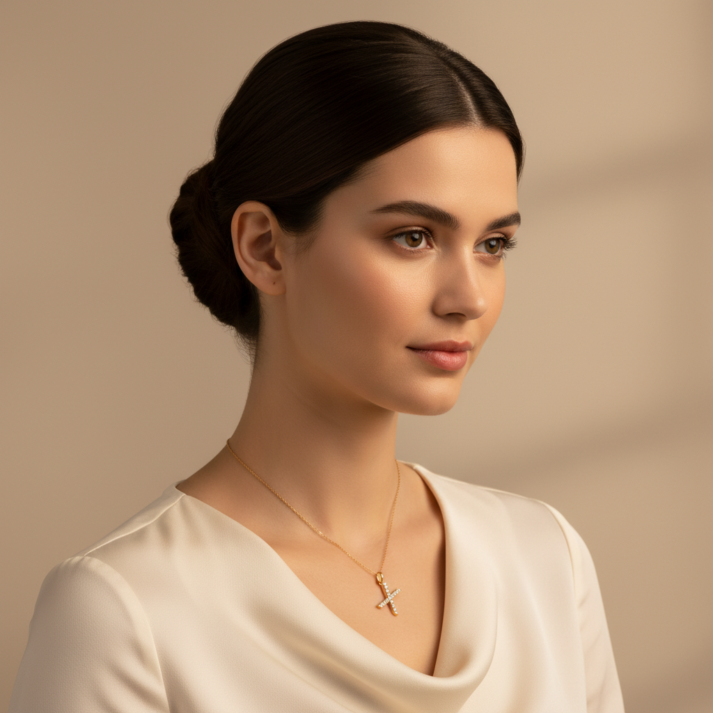 Rose Gold Diamond Letter X Initial Pendant Charm