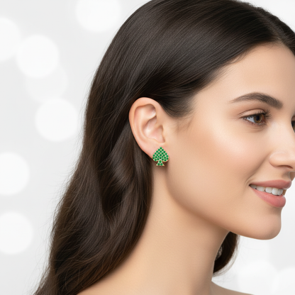 Emerald Pav Spade Stud Earrings With Screw Back Closure - Two