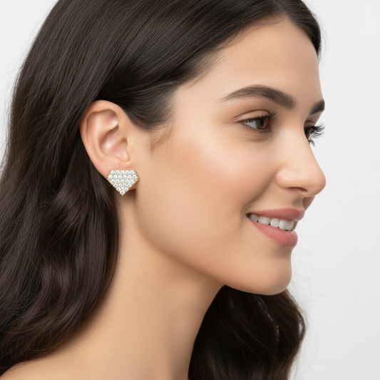 Pav Diamond Shield Stud Earrings - Two