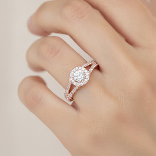 Startling Halo Engagement Ring In 925 Sterling Silver - Fourteen